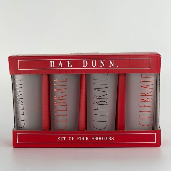 Rae Dunn Set of 4 Celebrate Shot Glass Shooters - Picture 7 of 8